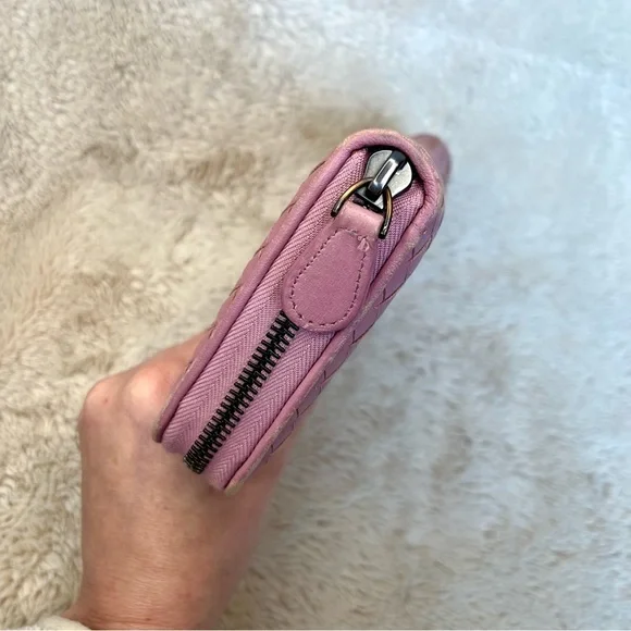 Bottega Veneta Nappa Intrecciato Pink Zippy Long Wallet Wallets